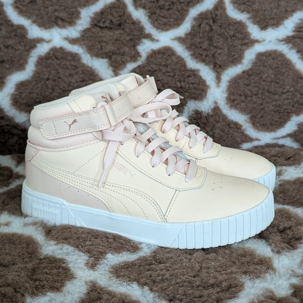 Pink PUMA Carina 2.0 Mid-Rise Leather Sneakers